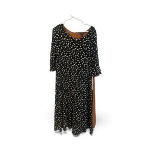 R&K Black Dress with Polka Dots -  Fit & Flare Dress - Size 14 - Tie Waist
